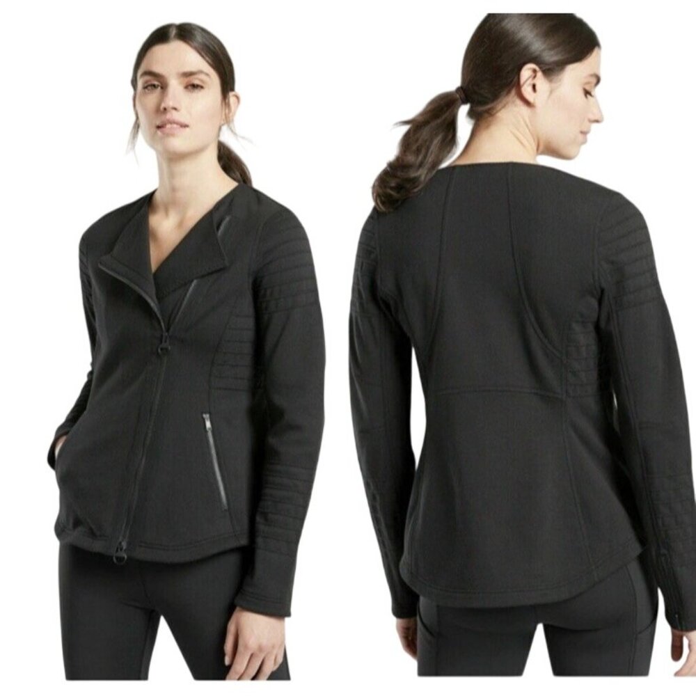 Athleta Moto Jacket Womens Medium Black Full Zip Commuting Lightweight Travel